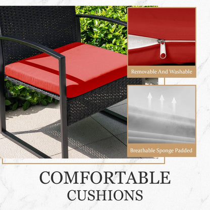 3 Piece Patio Bistro Set Outdoor Furniture Set with Glass Table, Rattan Conversation Sets for Porch Garden Balcony