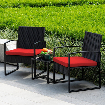3 Piece Patio Bistro Set Outdoor Furniture Set with Glass Table, Rattan Conversation Sets for Porch Garden Balcony