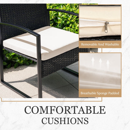 3 Piece Patio Bistro Set Outdoor Furniture Set with Glass Table, Rattan Conversation Sets for Porch Garden Balcony