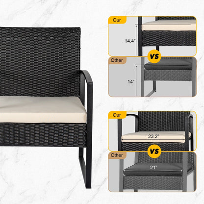 3 Piece Patio Bistro Set Outdoor Furniture Set with Glass Table, Rattan Conversation Sets for Porch Garden Balcony