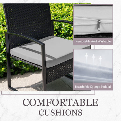 3 Piece Patio Bistro Set Outdoor Furniture Set with Glass Table, Rattan Conversation Sets for Porch Garden Balcony
