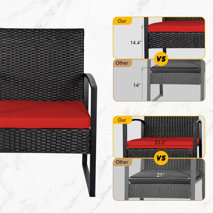3 Piece Patio Bistro Set Outdoor Furniture Set with Glass Table, Rattan Conversation Sets for Porch Garden Balcony
