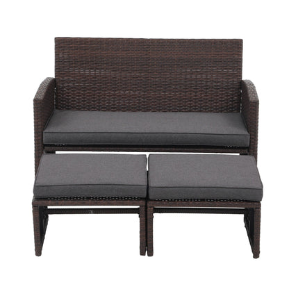 3-piece Outdoor Rattan Sofa Set with Cushions