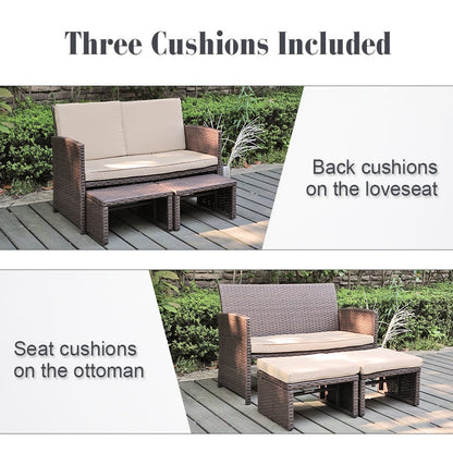 3-piece Outdoor Rattan Sofa Set with Cushions