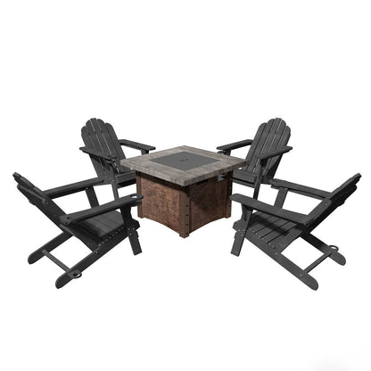 34.5 in. 5-Piece Metal Patio Fire Pit Set, Fire Pit Table and Adirondack Chairs with Cup Holder and Umbrella Holder