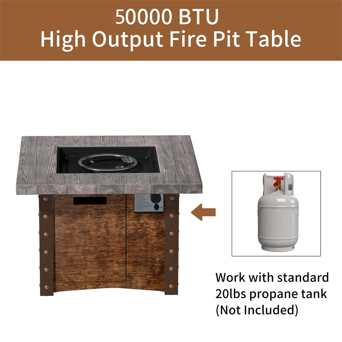 34.5 in. 5-Piece Metal Patio Fire Pit Set, Fire Pit Table and Adirondack Chairs with Cup Holder and Umbrella Holder