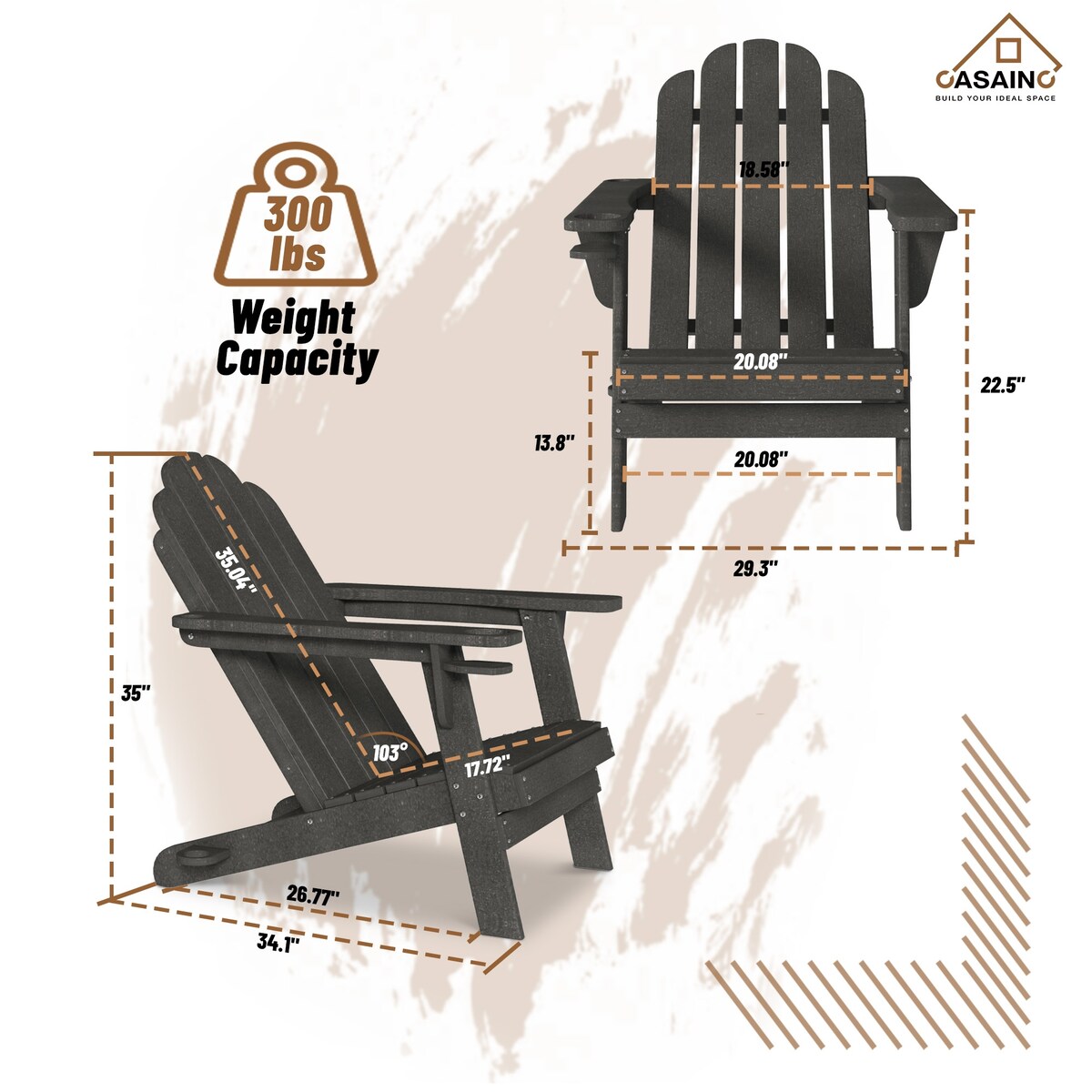 34.5 in. 5-Piece Metal Patio Fire Pit Set, Fire Pit Table and Adirondack Chairs with Cup Holder and Umbrella Holder