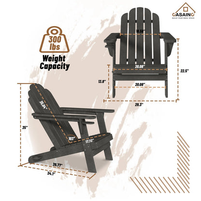 34.5 in. 5-Piece Metal Patio Fire Pit Set, Fire Pit Table and Adirondack Chairs with Cup Holder and Umbrella Holder