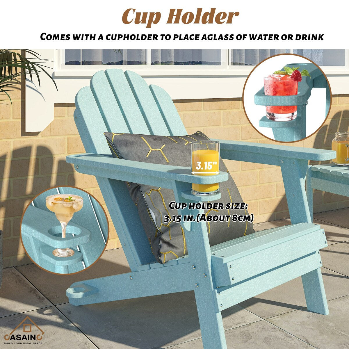 34.5 in. 5-Piece Metal Patio Fire Pit Set, Fire Pit Table and Adirondack Chairs with Cup Holder and Umbrella Holder