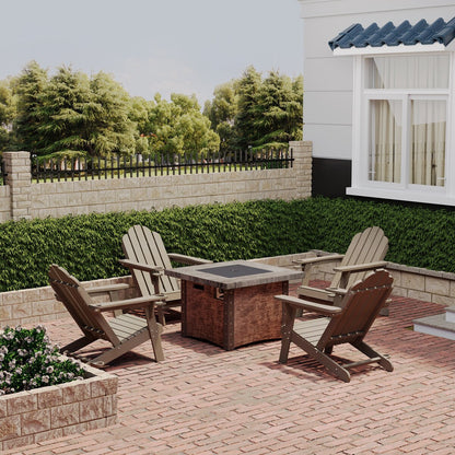 34.5 in. 5-Piece Metal Patio Fire Pit Set, Fire Pit Table and Adirondack Chairs with Cup Holder and Umbrella Holder