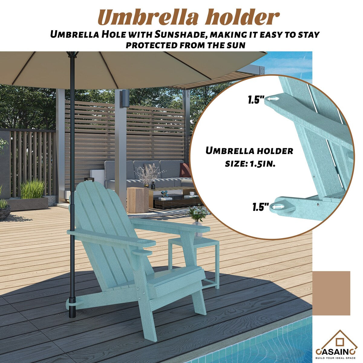 34.5 in. 5-Piece Metal Patio Fire Pit Set, Fire Pit Table and Adirondack Chairs with Cup Holder and Umbrella Holder