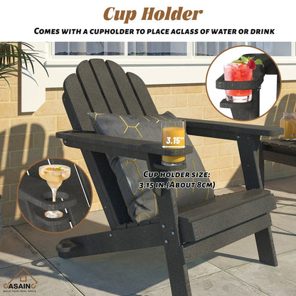 34.5 in. 5-Piece Metal Patio Fire Pit Set, Fire Pit Table and Adirondack Chairs with Cup Holder and Umbrella Holder