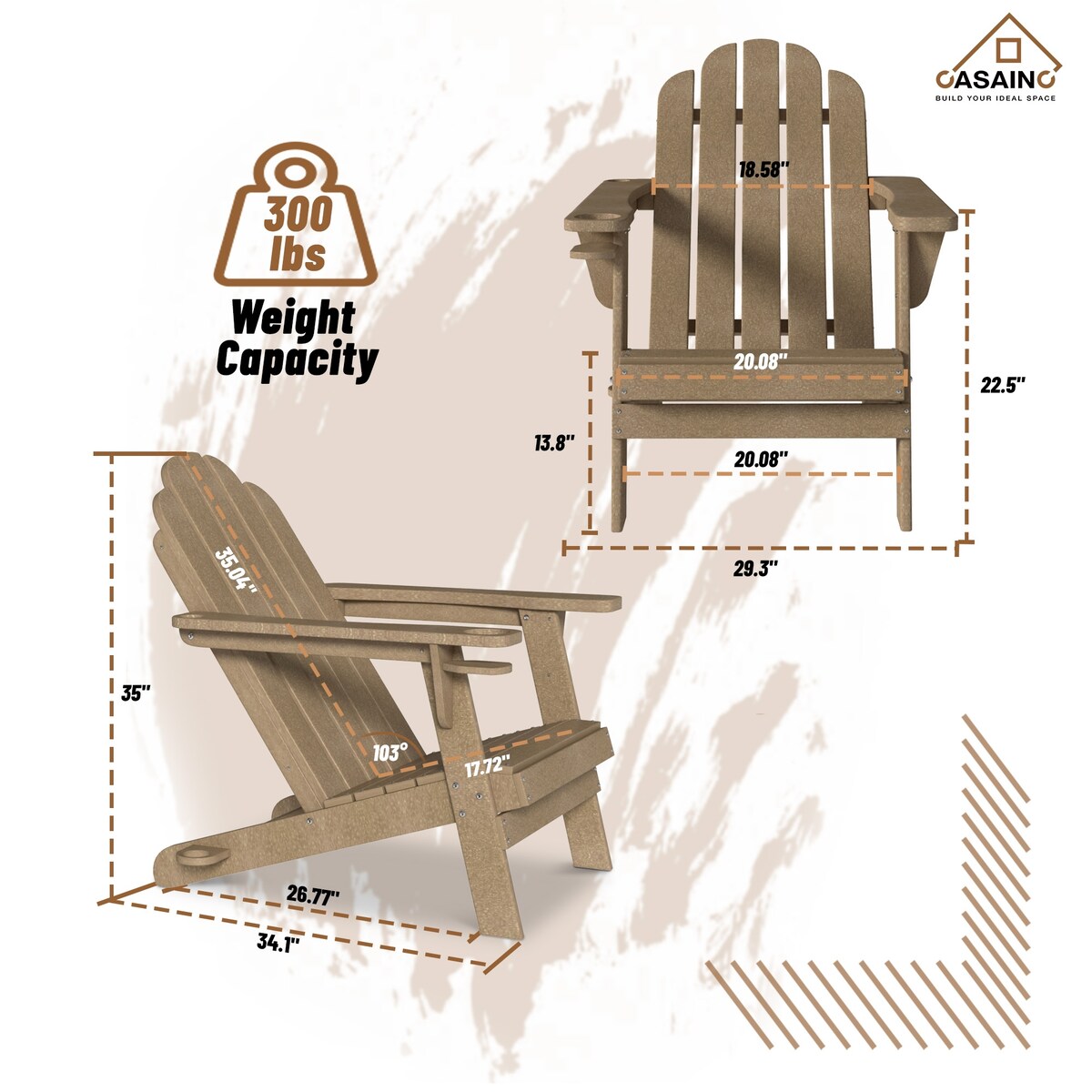 34.5 in. 5-Piece Metal Patio Fire Pit Set, Fire Pit Table and Adirondack Chairs with Cup Holder and Umbrella Holder