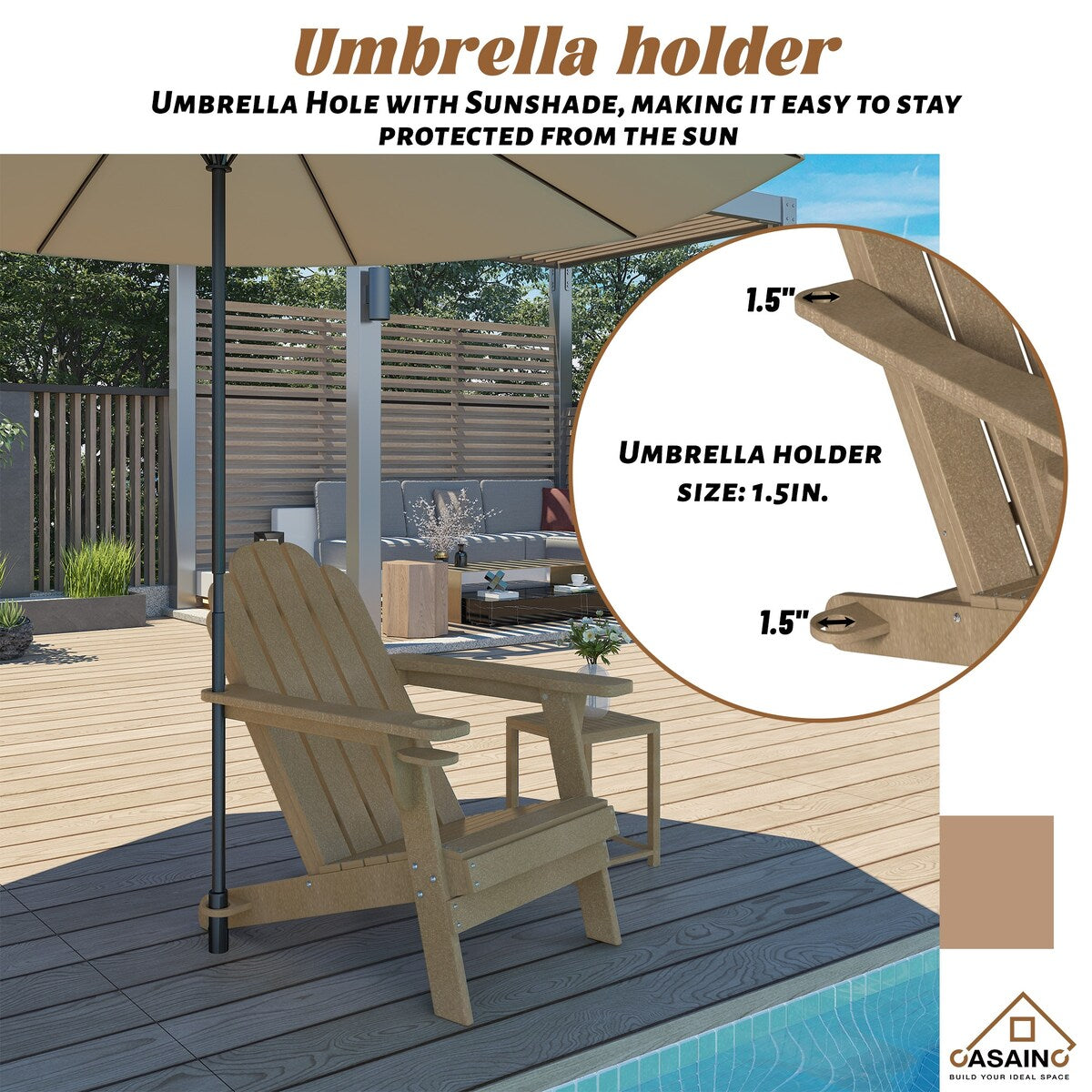 34.5 in. 5-Piece Metal Patio Fire Pit Set, Fire Pit Table and Adirondack Chairs with Cup Holder and Umbrella Holder