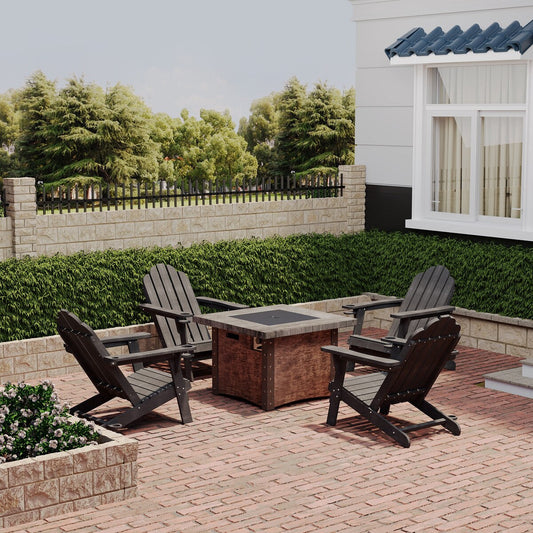 34.5 in. 5-Piece Metal Patio Fire Pit Set, Fire Pit Table and Adirondack Chairs with Cup Holder and Umbrella Holder