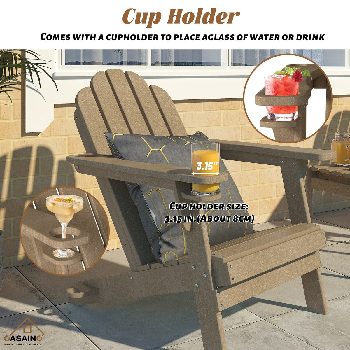 34.5 in. 5-Piece Metal Patio Fire Pit Set, Fire Pit Table and Adirondack Chairs with Cup Holder and Umbrella Holder