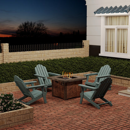 34.5 in. 5-Piece Metal Patio Fire Pit Set, Fire Pit Table and Adirondack Chairs with Cup Holder and Umbrella Holder