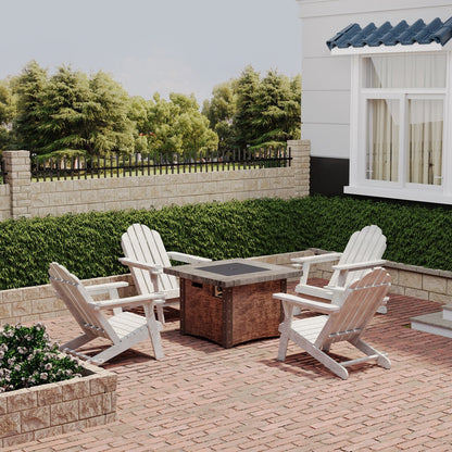 34.5 in. 5-Piece Metal Patio Fire Pit Set, Fire Pit Table and Adirondack Chairs with Cup Holder and Umbrella Holder