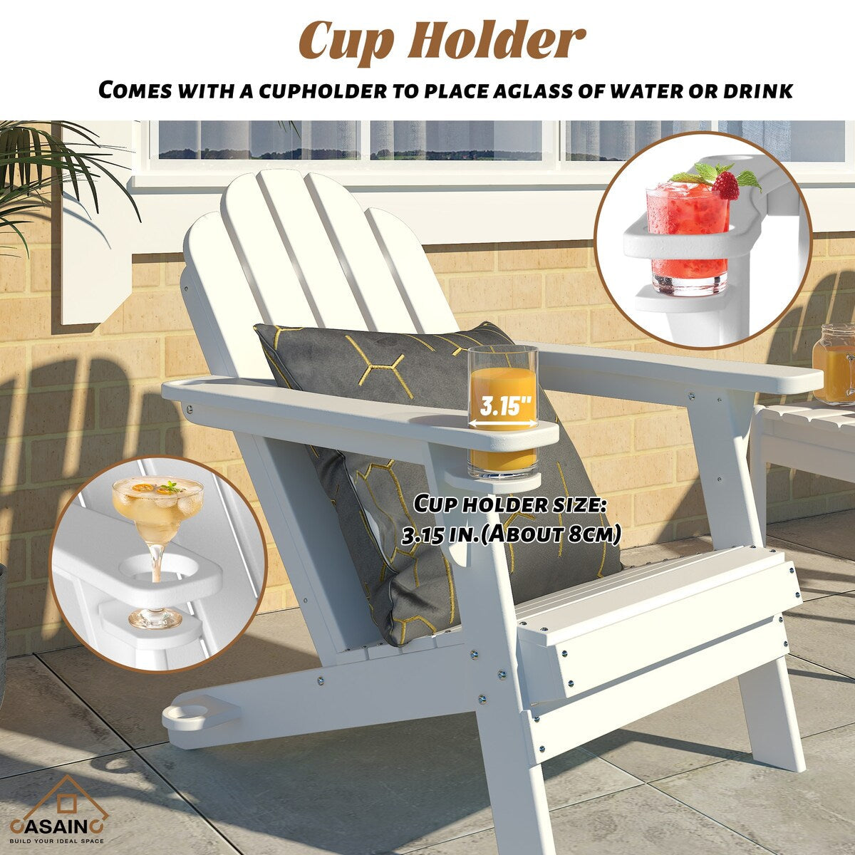34.5 in. 5-Piece Metal Patio Fire Pit Set, Fire Pit Table and Adirondack Chairs with Cup Holder and Umbrella Holder