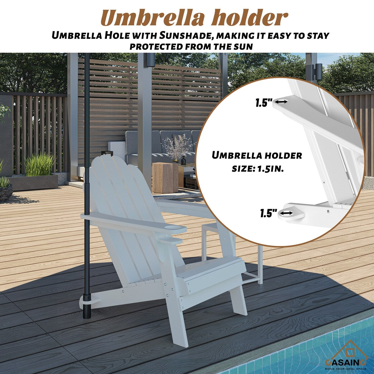 34.5 in. 5-Piece Metal Patio Fire Pit Set, Fire Pit Table and Adirondack Chairs with Cup Holder and Umbrella Holder