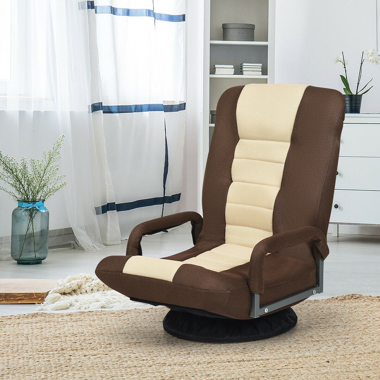 360-Degree Swivel Gaming Floor Chair with Foldable Adjustable Backrest