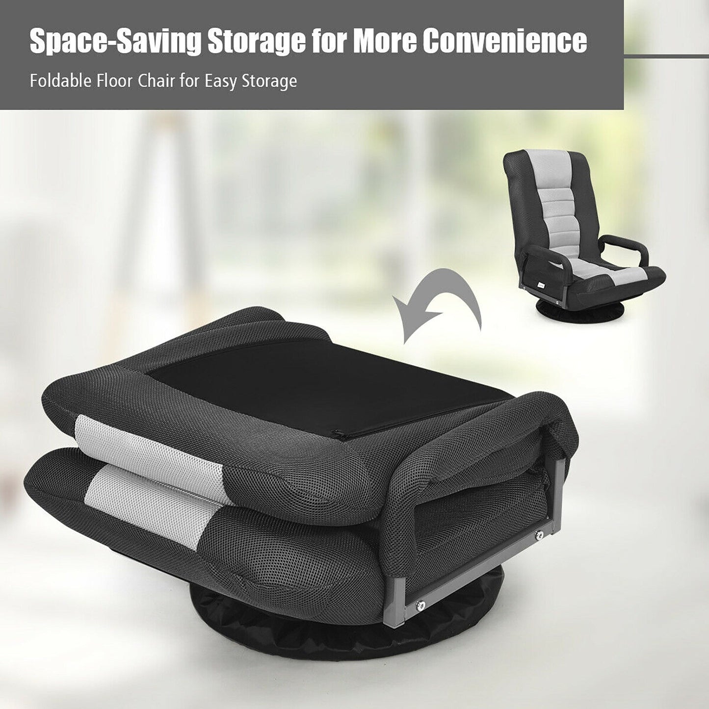 360-Degree Swivel Gaming Floor Chair with Foldable Adjustable Backrest