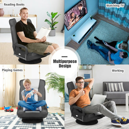 360-Degree Swivel Gaming Floor Chair with Foldable Adjustable Backrest