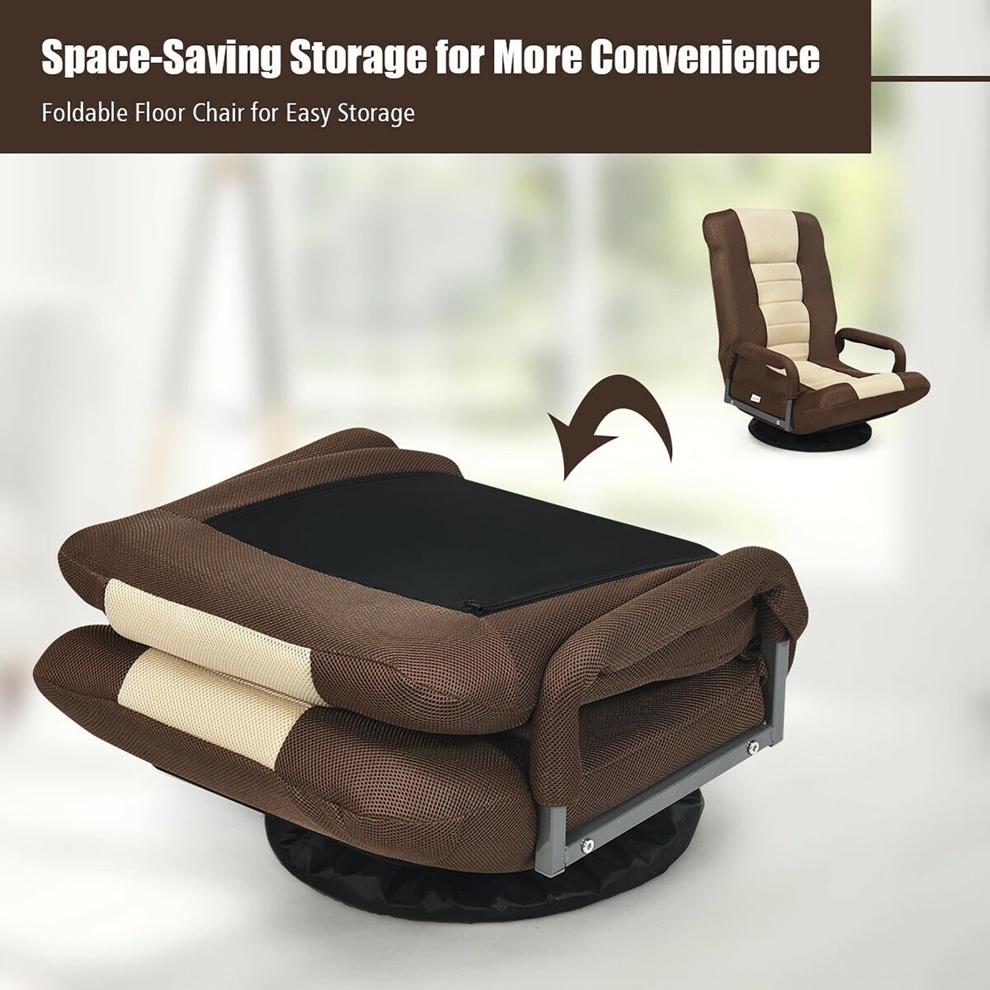 360-Degree Swivel Gaming Floor Chair with Foldable Adjustable Backrest