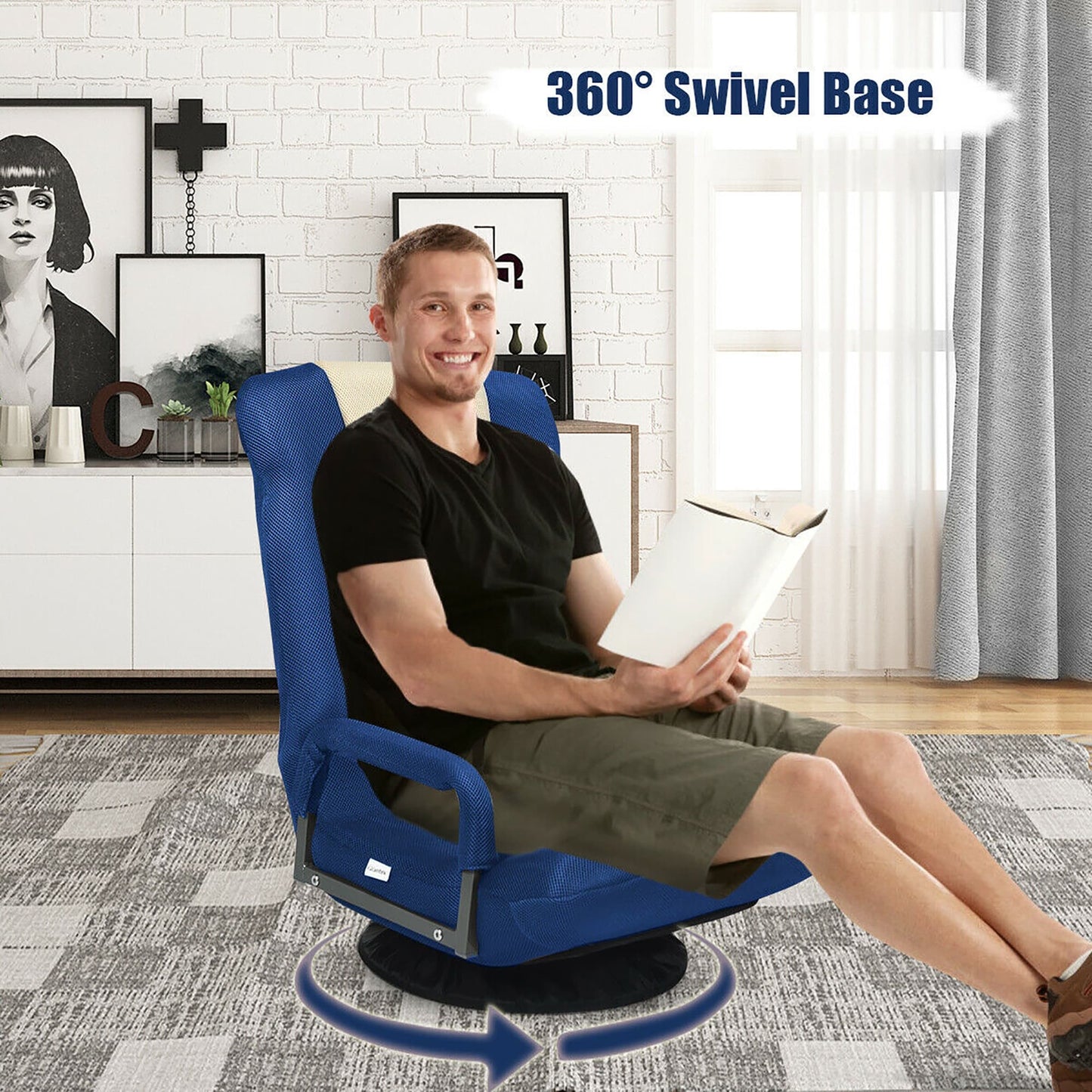 360-Degree Swivel Gaming Floor Chair with Foldable Adjustable Backrest