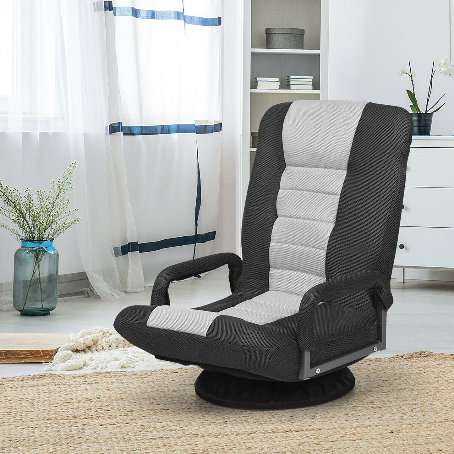 360-Degree Swivel Gaming Floor Chair with Foldable Adjustable Backrest