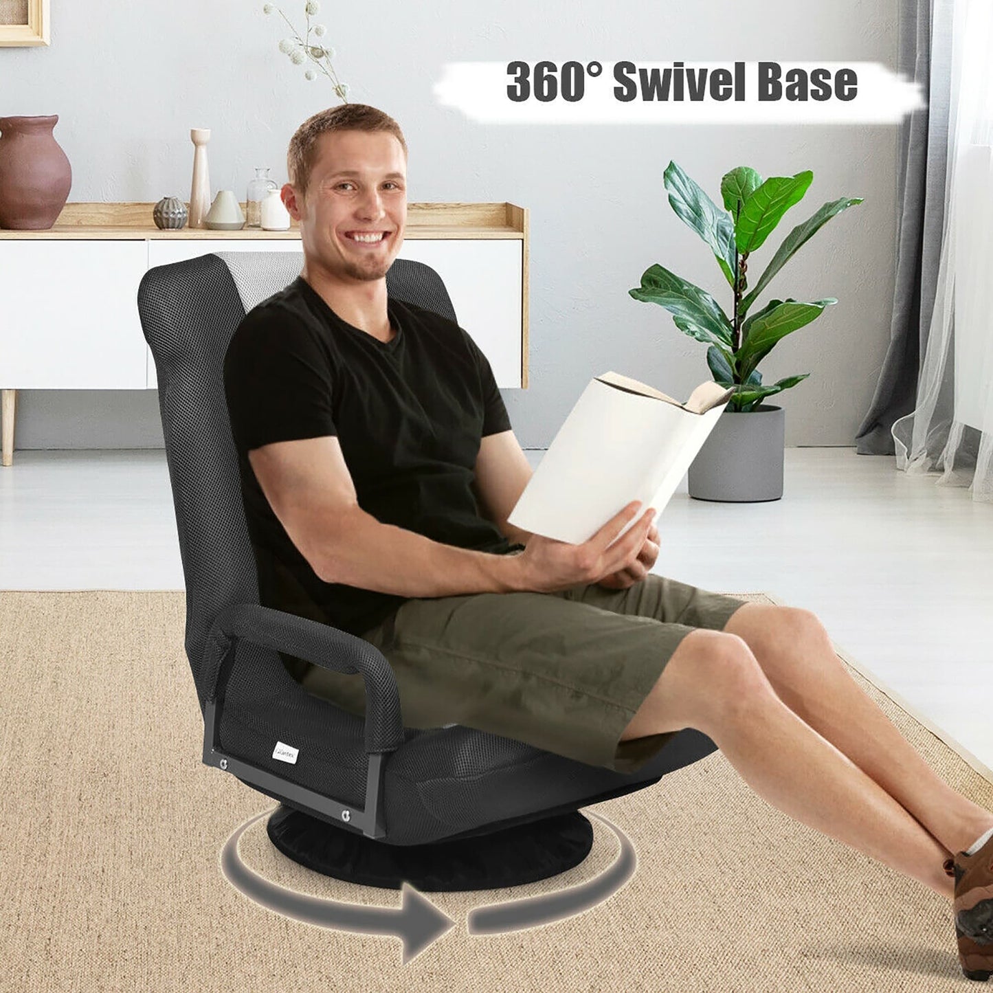 360-Degree Swivel Gaming Floor Chair with Foldable Adjustable Backrest