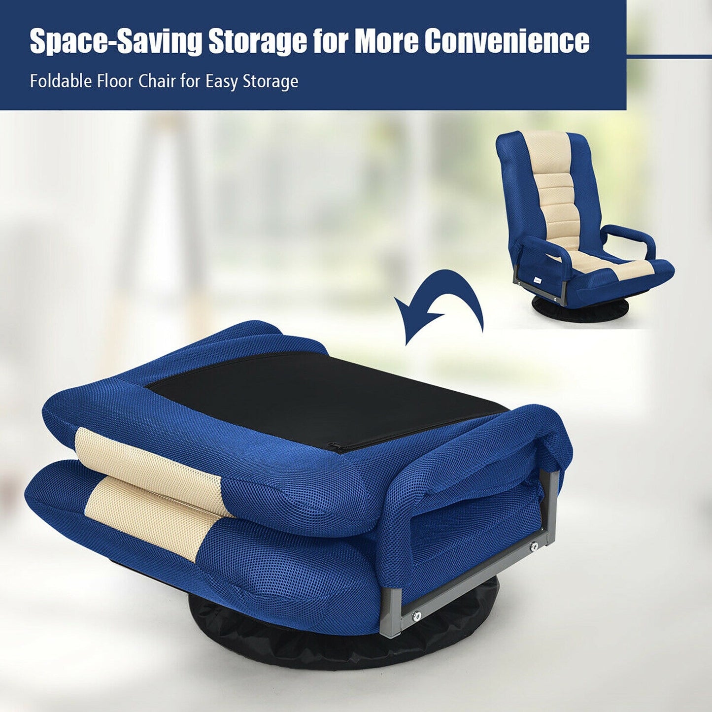 360-Degree Swivel Gaming Floor Chair with Foldable Adjustable Backrest