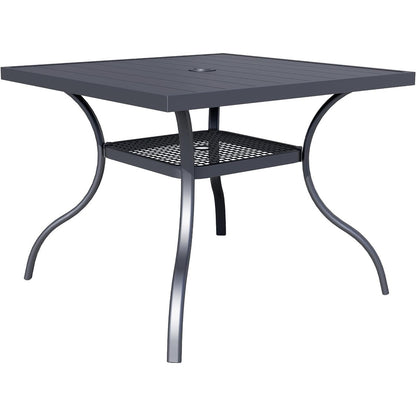 60 x 37 Outdoor Patio Rectangular Metal Slatted Dining Table with Umbrella Hole for 6 Person