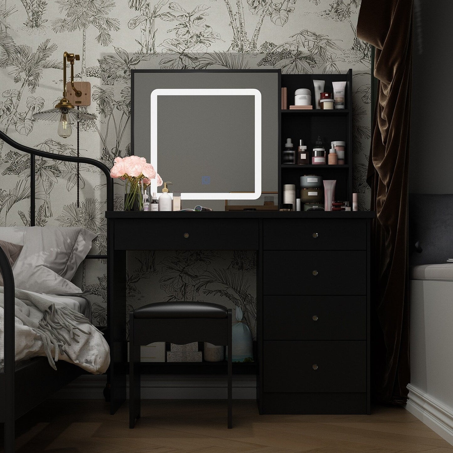 39.4'' W Dresser Makeup Vanity Set with Stool and Mirror Room