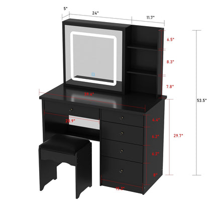 39.4'' Wide Makeup Vanity Set with Stool and Mirror