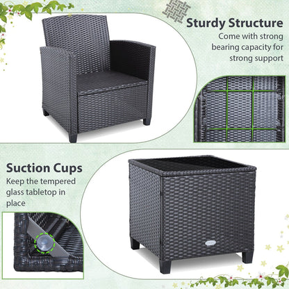 3PCS Balcony Patio Wicker Furniture Set with Cushion Covers