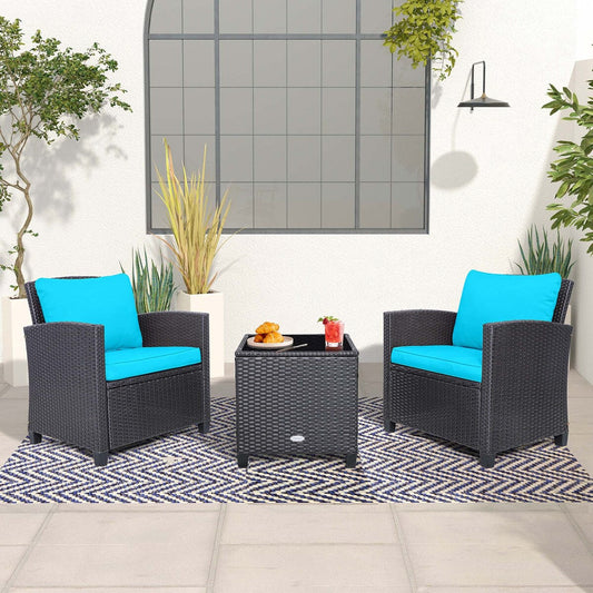 3PCS Balcony Patio Wicker Furniture Set with Cushion Covers