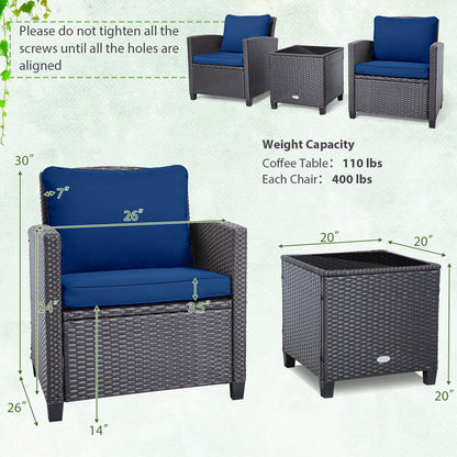 3PCS Balcony Patio Wicker Furniture Set with Cushion Covers