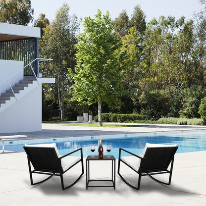 Outdoor 3-Piece Wicker Furniture Set Rocking Conversation Set with Cushions