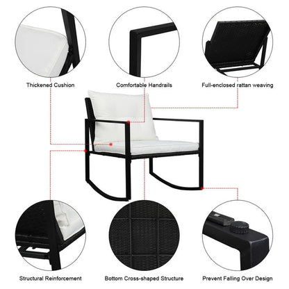 Outdoor 3-Piece Wicker Furniture Set Rocking Conversation Set with Cushions
