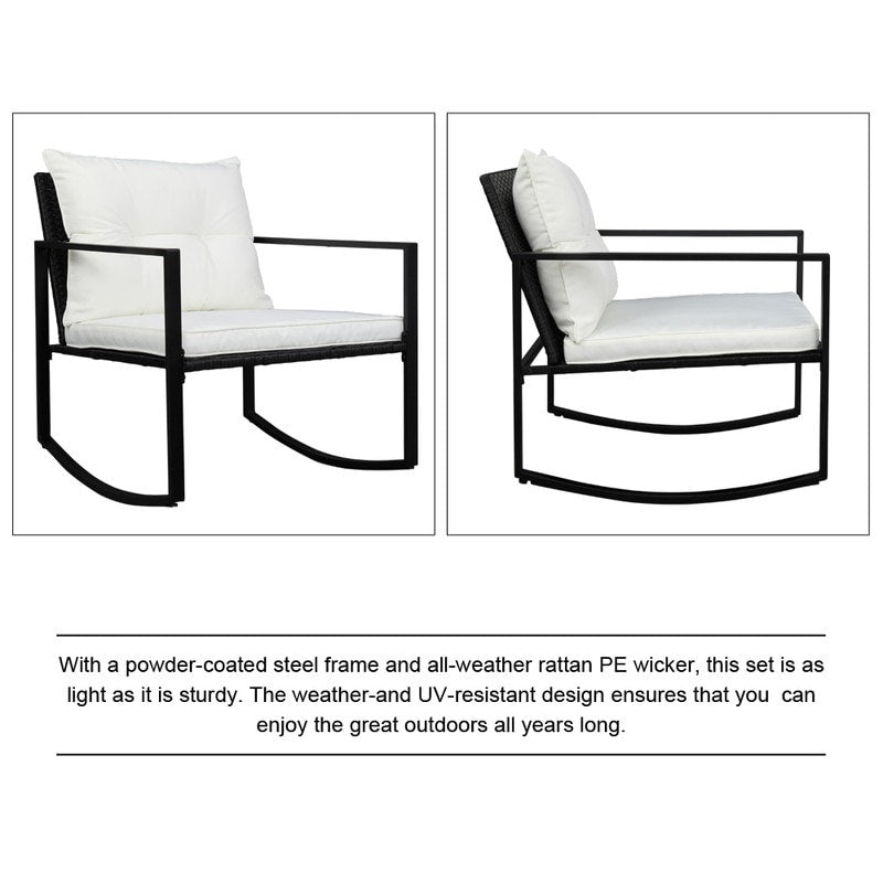 Outdoor 3-Piece Wicker Furniture Set Rocking Conversation Set with Cushions