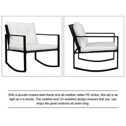 Outdoor 3-Piece Wicker Furniture Set Rocking Conversation Set with Cushions