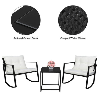 Outdoor 3-Piece Wicker Furniture Set Rocking Conversation Set with Cushions