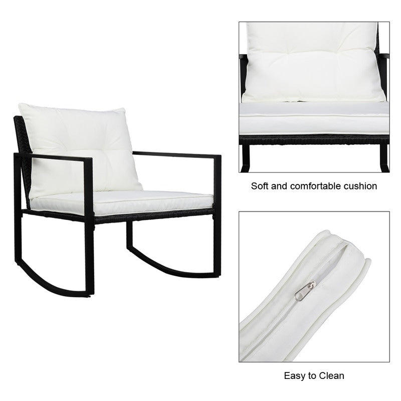 Outdoor 3-Piece Wicker Furniture Set Rocking Conversation Set with Cushions