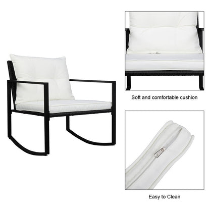 Outdoor 3-Piece Wicker Furniture Set Rocking Conversation Set with Cushions