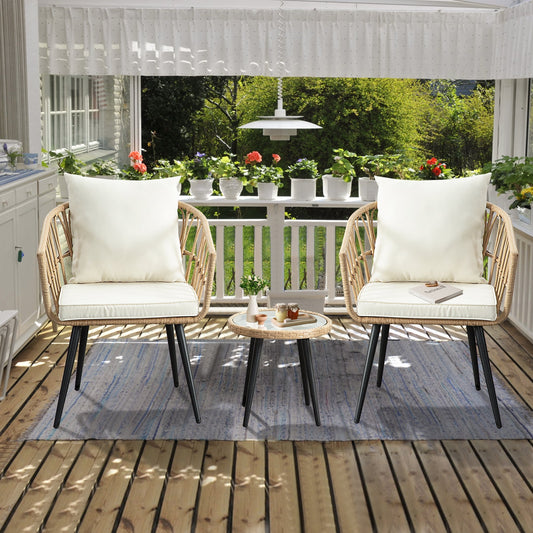 3PCS Rattan Wicker Patio Conversation?Set