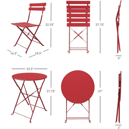 3pc Metal Folding Bistro Set, Weather-Resistant Outdoor/Indoor Conversation Set for Patio, Yard, Garden