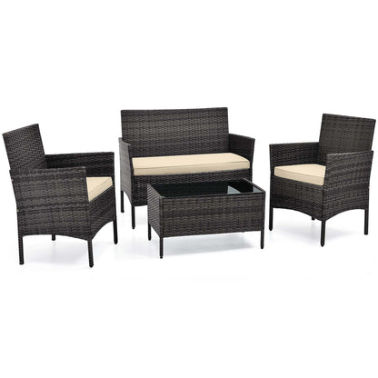 4 PCS Outdoor Rattan Conversation Set Patio Wicker Furniture Set