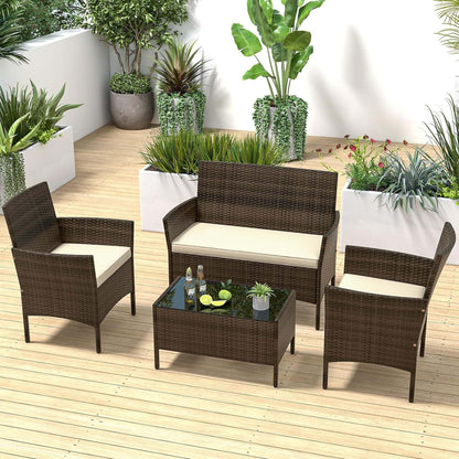 4 PCS Outdoor Rattan Conversation Set Patio Wicker Furniture Set