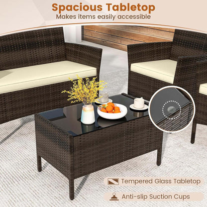 4 PCS Outdoor Rattan Conversation Set Patio Wicker Furniture Set
